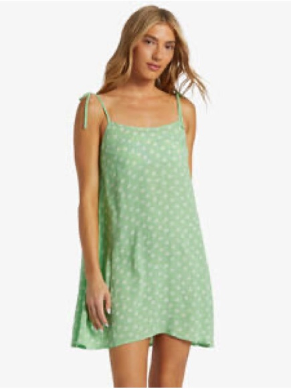 Billabong Light Green with white flowers tie-Strap sundress